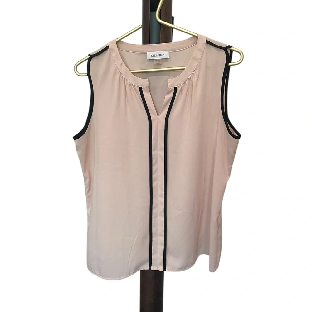 CALVIN KLEIN Career Top – Sleeveless, Mandarin Collar, Sz M, Excellent - Picture 2 of 4